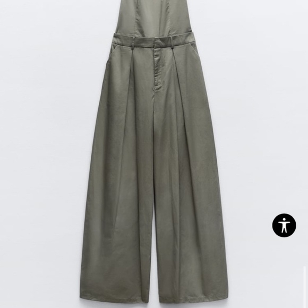 Zara Blogger Khaki Utility-Chic Halter Paper Bag Wide-Leg Cotton Gabardine XXL - Picture 11 of 15